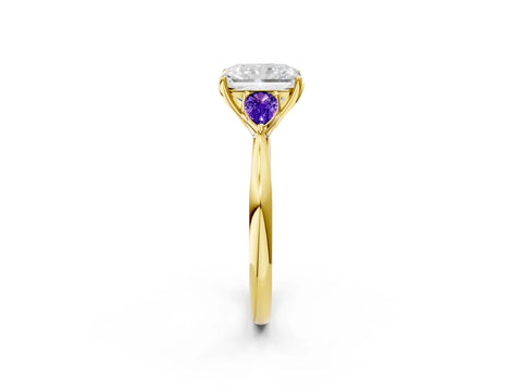 Yellow gold Radiant Cut Diamond Three-Stone Ring with Pear with Tanzanite side stone Side Stones and Prong Setting_2