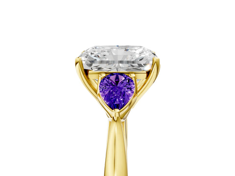 Yellow gold Radiant Cut Diamond Three-Stone Ring with Pear with Tanzanite side stone Side Stones and Prong Setting_5