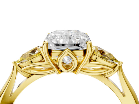 Yellow gold Radiant Cut Diamond Three-Stone Ring with Pear with Yellow Sapphire side stone Side Stones and Prong Setting_4