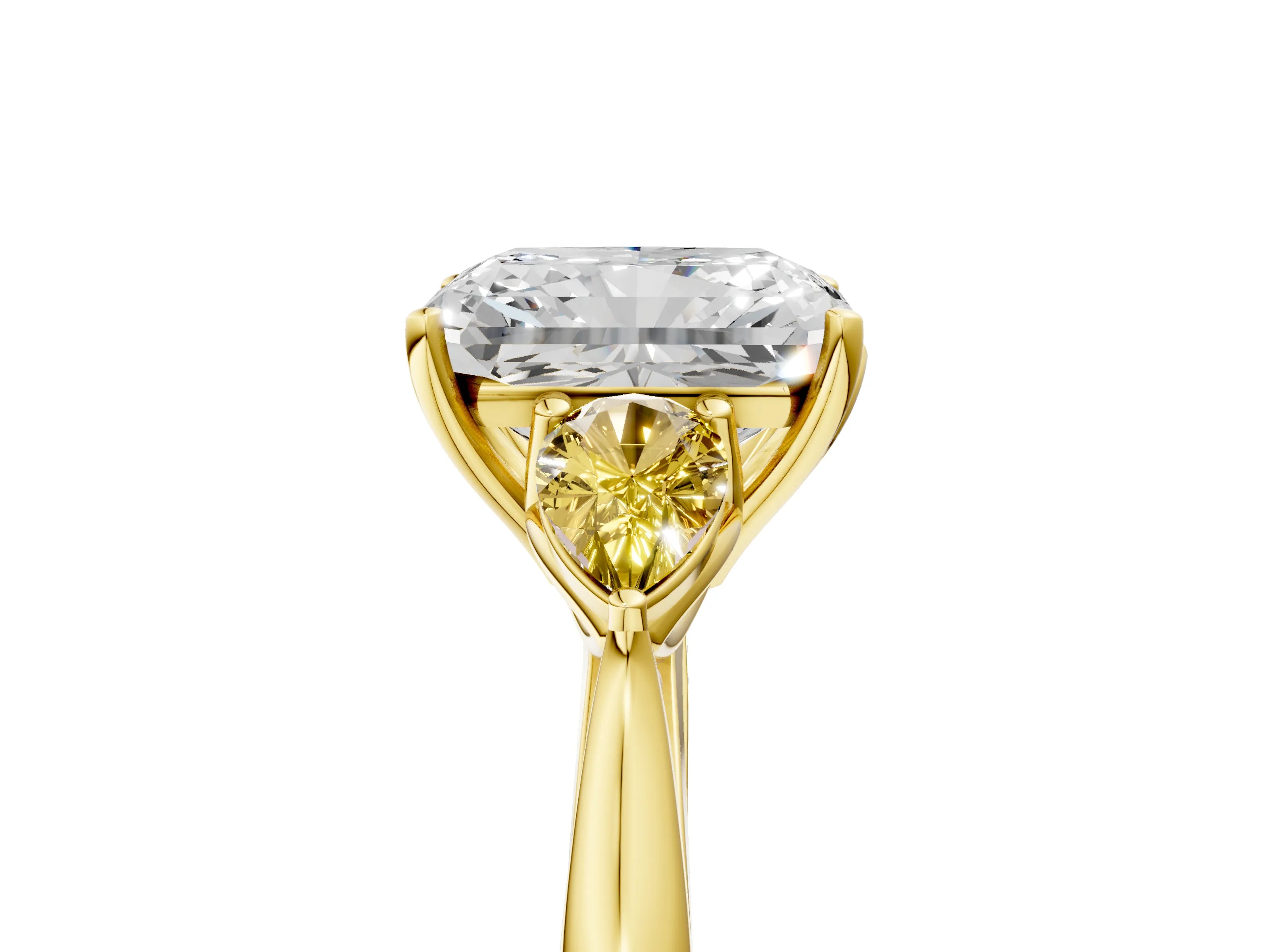 Yellow gold Radiant Cut Diamond Three-Stone Ring with Pear with Yellow Sapphire side stone Side Stones and Prong Setting_5