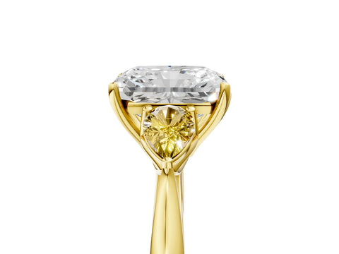 Yellow gold Radiant Cut Diamond Three-Stone Ring with Pear with Yellow Sapphire side stone Side Stones and Prong Setting_5