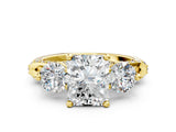Yellow gold Radiant Cut Diamond Three-Stone Ring with Prong Setting and Pavé Band_3