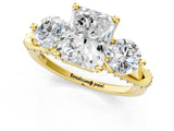Yellow gold Radiant Cut Diamond Three-Stone Ring with Prong Setting and Pavé Band_4