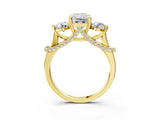 Yellow gold Radiant Cut Diamond Three-Stone Ring with Prong Setting and Pavé Band_6