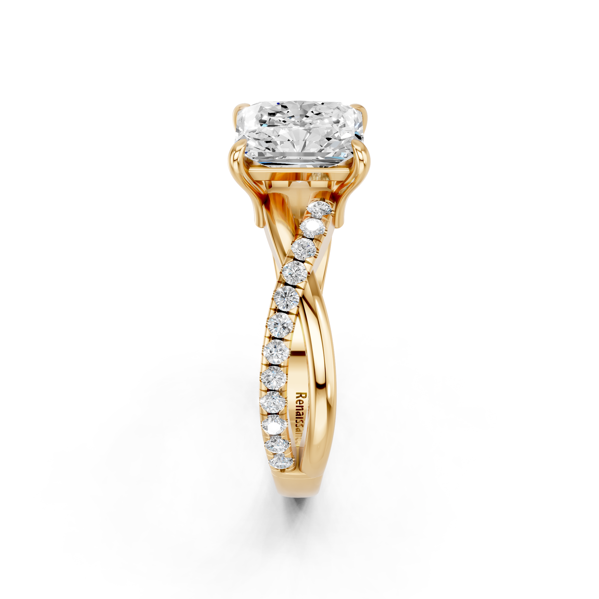 Yellow gold Radiant Cut Diamond Twist Band Solitaire with Prong Setting_16
