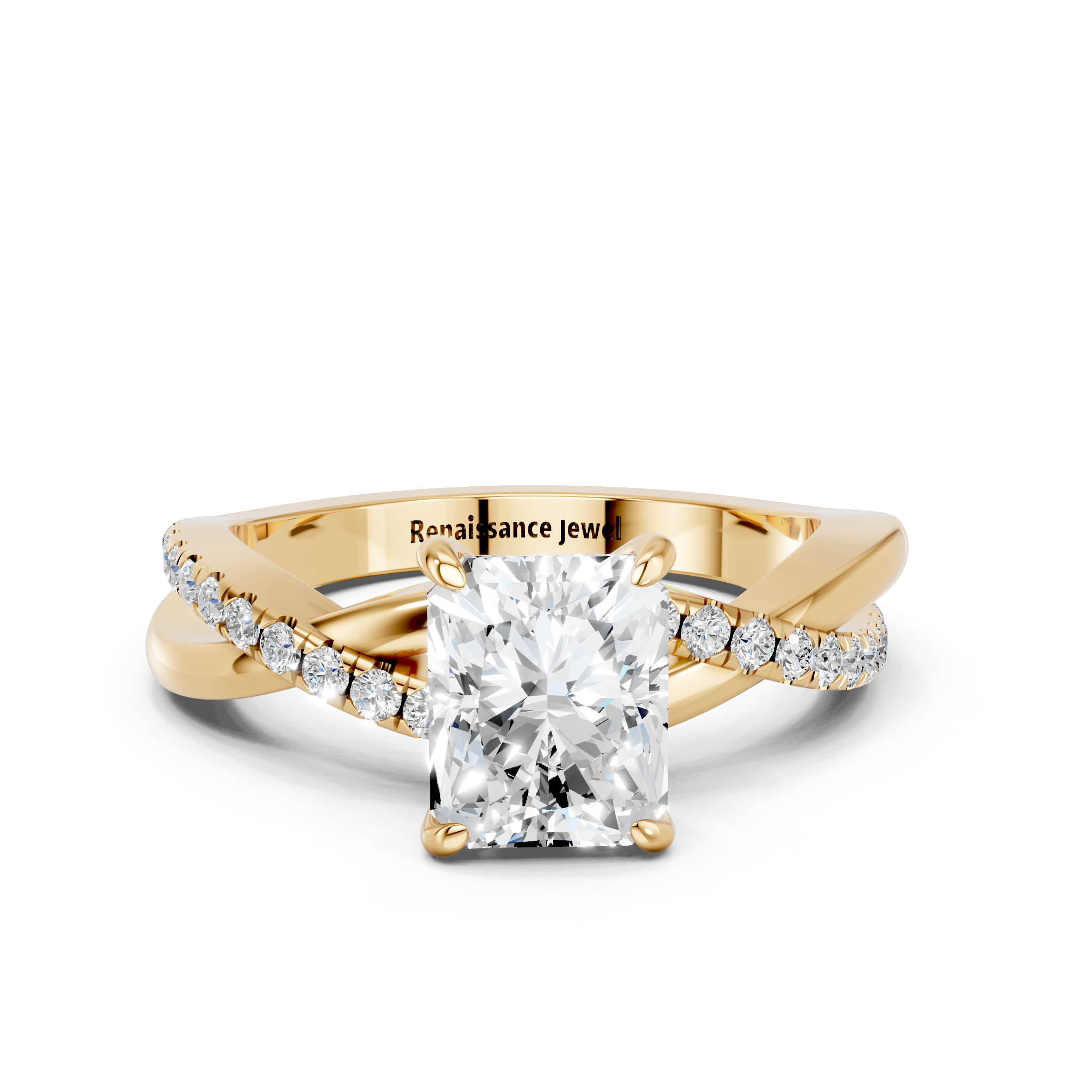 Yellow gold Radiant Cut Diamond Twist Band Solitaire with Prong Setting_23
