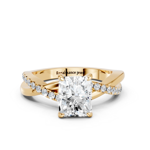 Yellow gold Radiant Cut Diamond Twist Band Solitaire with Prong Setting_23