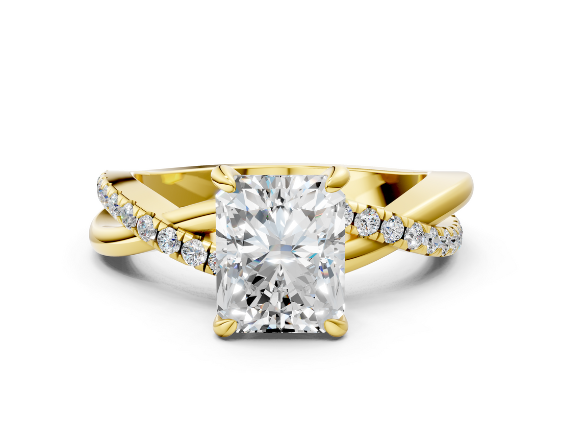 Yellow gold Radiant Cut Diamond Twist Band Solitaire with Prong Setting_57