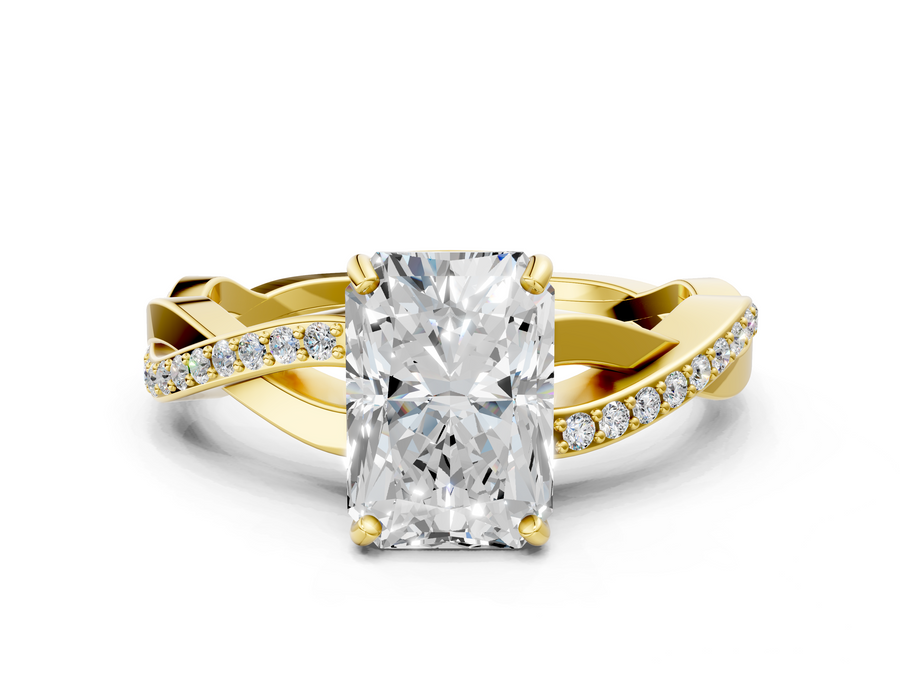 Yellow gold Radiant Cut Diamond Twisted Band Engagement Ring with Prong Setting