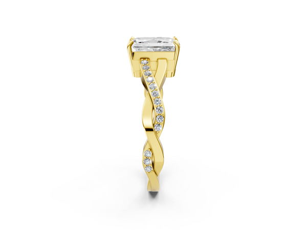 Yellow gold Radiant Cut Diamond Twisted Band Engagement Ring with Prong Setting