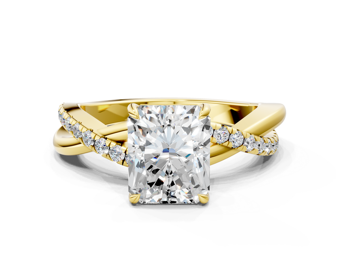 Yellow gold Radiant Cut Diamond Twisted Band with Pavé Setting and Four-Prong Setting_31
