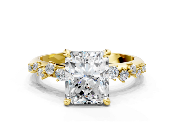 Yellow gold Radiant Cut Diamond Vine Band with Four-Prong Setting