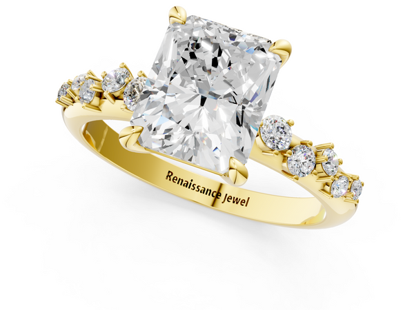 Yellow gold Radiant Cut Diamond Vine Band with Four-Prong Setting