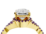 Yellow gold Radiant Cut Diamond with Amethyst side stone Halo Twist Band Solitaire Prong Setting Ring_28