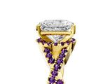 Yellow gold Radiant Cut Diamond with Amethyst side stone Halo Twist Band Solitaire Prong Setting Ring_41