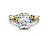 Yellow gold Radiant Cut Diamond with Aquamarine side stone Halo Twist Band Solitaire Prong Setting Ring_12
