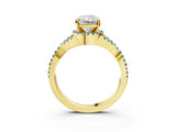 Yellow gold Radiant Cut Diamond with Aquamarine side stone Halo Twist Band Solitaire Prong Setting Ring_15