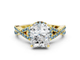 Yellow gold Radiant Cut Diamond with Aquamarine side stone Halo Twist Band Solitaire Prong Setting Ring_24