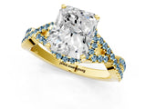 Yellow gold Radiant Cut Diamond with Aquamarine side stone Halo Twist Band Solitaire Prong Setting Ring_25