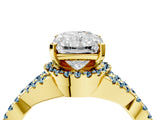 Yellow gold Radiant Cut Diamond with Aquamarine side stone Halo Twist Band Solitaire Prong Setting Ring_28
