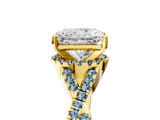 Yellow gold Radiant Cut Diamond with Aquamarine side stone Halo Twist Band Solitaire Prong Setting Ring_29