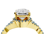 Yellow gold Radiant Cut Diamond with Aquamarine side stone Halo Twist Band Solitaire Prong Setting Ring_34
