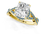Yellow gold Radiant Cut Diamond with Aquamarine side stone Halo Twist Band Solitaire Prong Setting Ring_43