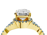 Yellow gold Radiant Cut Diamond with Aquamarine side stone Halo Twist Band Solitaire Prong Setting Ring_46