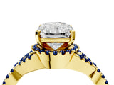 Yellow gold Radiant Cut Diamond with Blue Sapphire side stone Halo Twist Band Solitaire Prong Setting Ring_16