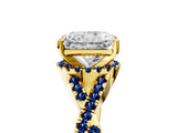 Yellow gold Radiant Cut Diamond with Blue Sapphire side stone Halo Twist Band Solitaire Prong Setting Ring_41