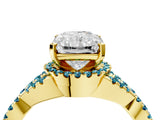 Yellow gold Radiant Cut Diamond with Blue Topaz side stone Halo Twist Band Solitaire Prong Setting Ring_16