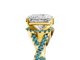 Yellow gold Radiant Cut Diamond with Blue Topaz side stone Halo Twist Band Solitaire Prong Setting Ring_17