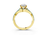 Yellow gold Radiant Cut Diamond with Blue Topaz side stone Halo Twist Band Solitaire Prong Setting Ring_27