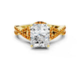 Yellow gold Radiant Cut Diamond with Citrine side stone Halo Twist Band Solitaire Prong Setting Ring_12