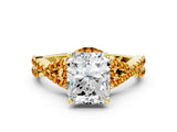 Yellow gold Radiant Cut Diamond with Citrine side stone Halo Twist Band Solitaire Prong Setting Ring_24