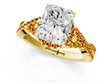 Yellow gold Radiant Cut Diamond with Citrine side stone Halo Twist Band Solitaire Prong Setting Ring_25