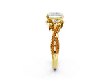 Yellow gold Radiant Cut Diamond with Citrine side stone Halo Twist Band Solitaire Prong Setting Ring_26