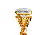 Yellow gold Radiant Cut Diamond with Citrine side stone Halo Twist Band Solitaire Prong Setting Ring_29