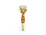 Yellow gold Radiant Cut Diamond with Citrine side stone Halo Twist Band Solitaire Prong Setting Ring_32