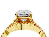 Yellow gold Radiant Cut Diamond with Citrine side stone Halo Twist Band Solitaire Prong Setting Ring_34