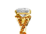 Yellow gold Radiant Cut Diamond with Citrine side stone Halo Twist Band Solitaire Prong Setting Ring_35