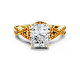 Yellow gold Radiant Cut Diamond with Citrine side stone Halo Twist Band Solitaire Prong Setting Ring_42