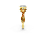 Yellow gold Radiant Cut Diamond with Citrine side stone Halo Twist Band Solitaire Prong Setting Ring_44