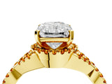 Yellow gold Radiant Cut Diamond with Citrine side stone Halo Twist Band Solitaire Prong Setting Ring_46