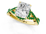 Yellow gold Radiant Cut Diamond with Emerald side stone Halo Twist Band Solitaire Prong Setting Ring_13