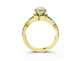 Yellow gold Radiant Cut Diamond with Emerald side stone Halo Twist Band Solitaire Prong Setting Ring_15