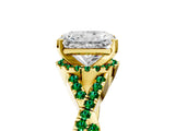 Yellow gold Radiant Cut Diamond with Emerald side stone Halo Twist Band Solitaire Prong Setting Ring_17