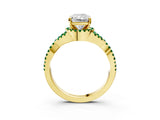 Yellow gold Radiant Cut Diamond with Emerald side stone Halo Twist Band Solitaire Prong Setting Ring_27