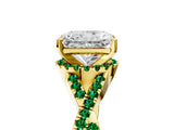 Yellow gold Radiant Cut Diamond with Emerald side stone Halo Twist Band Solitaire Prong Setting Ring_29