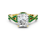 Yellow gold Radiant Cut Diamond with Emerald side stone Halo Twist Band Solitaire Prong Setting Ring_30